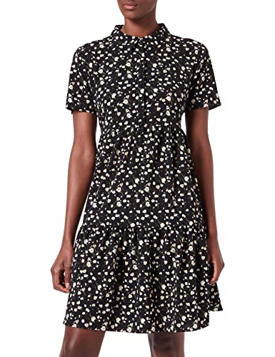 JDY Damen JDYPIPER S/S Shirt Dress WVN NOOS Kleid, Black/AOP:New Wheat and White Tulips, 34