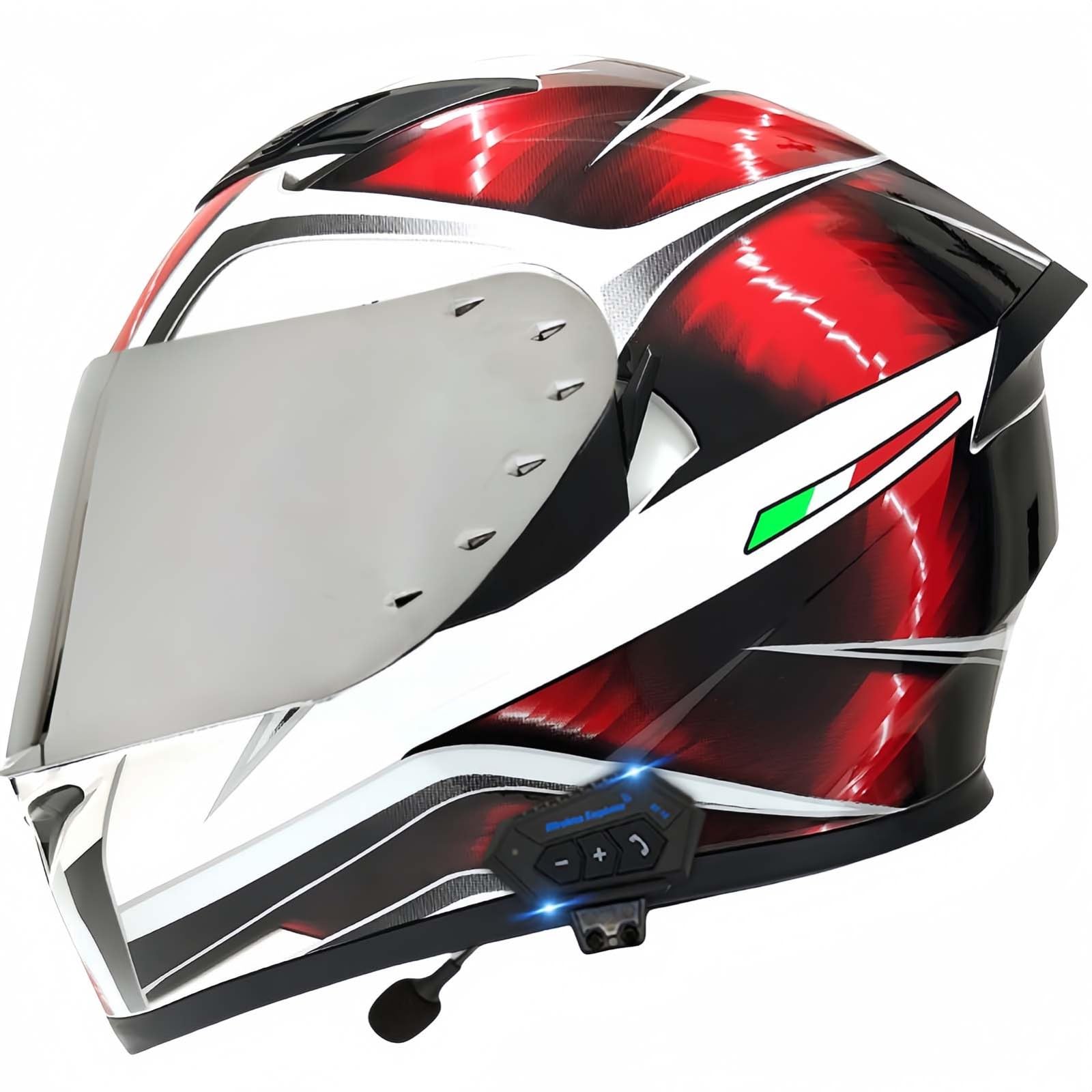 Modularer Integrierter Bluetooth-Motorradhelm Für Herren, ECE-Geprüft, Motorradhelme Mit Integriertem Lautsprecher, Doppelvisier, Moped Für Damen Und Herren C,L59-60CM