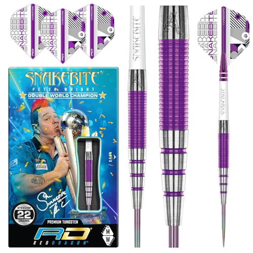 RED DRAGON Peter Wright Snakebite PL15 Medusa 22 Gram Professional Tungsten Darts Set with Flights and Stems