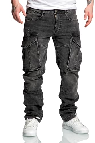 Amaci&Sons Herren Sweathose in Stretch Denim Männer Cargo Jogging Jeans 7026 Schwarz W31