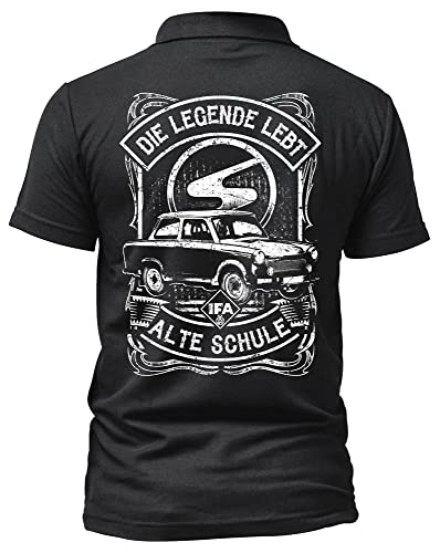 Alte Schule Trabant Herren Poloshirt | DDR Shirt - Logo - Kurzarm - Nostalgie - Ossi - 600 601 Kübel - Trabi Shirt | 601 Schwarz (3XL)