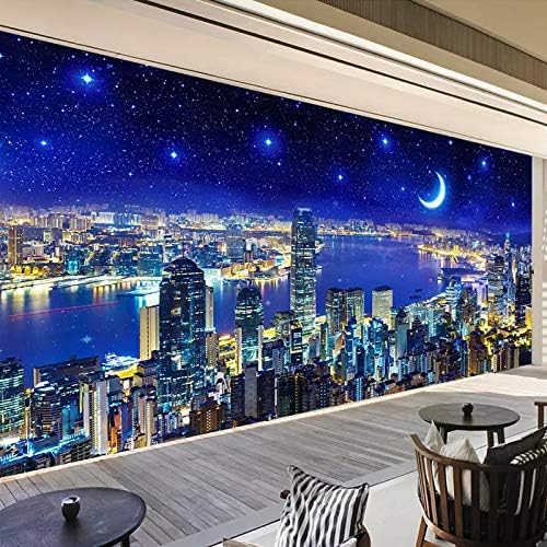 XLMING Nachtansicht Von Gebäuden Der Stadt Küche Esszimmer Arbeitszimmer Wohnzimmer TV Hintergrund Wand 3D Tapete-300cm×210cm