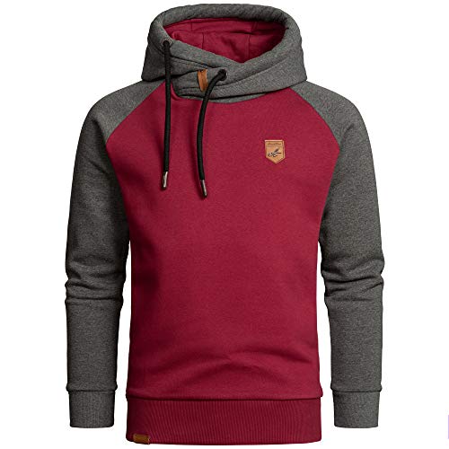 Amaci&Sons Herren Basic Kapuzenpullover Sweatjacke Pullover Hoodie Sweatshirt 4053 Bordeaux/Anthrazit 3XL