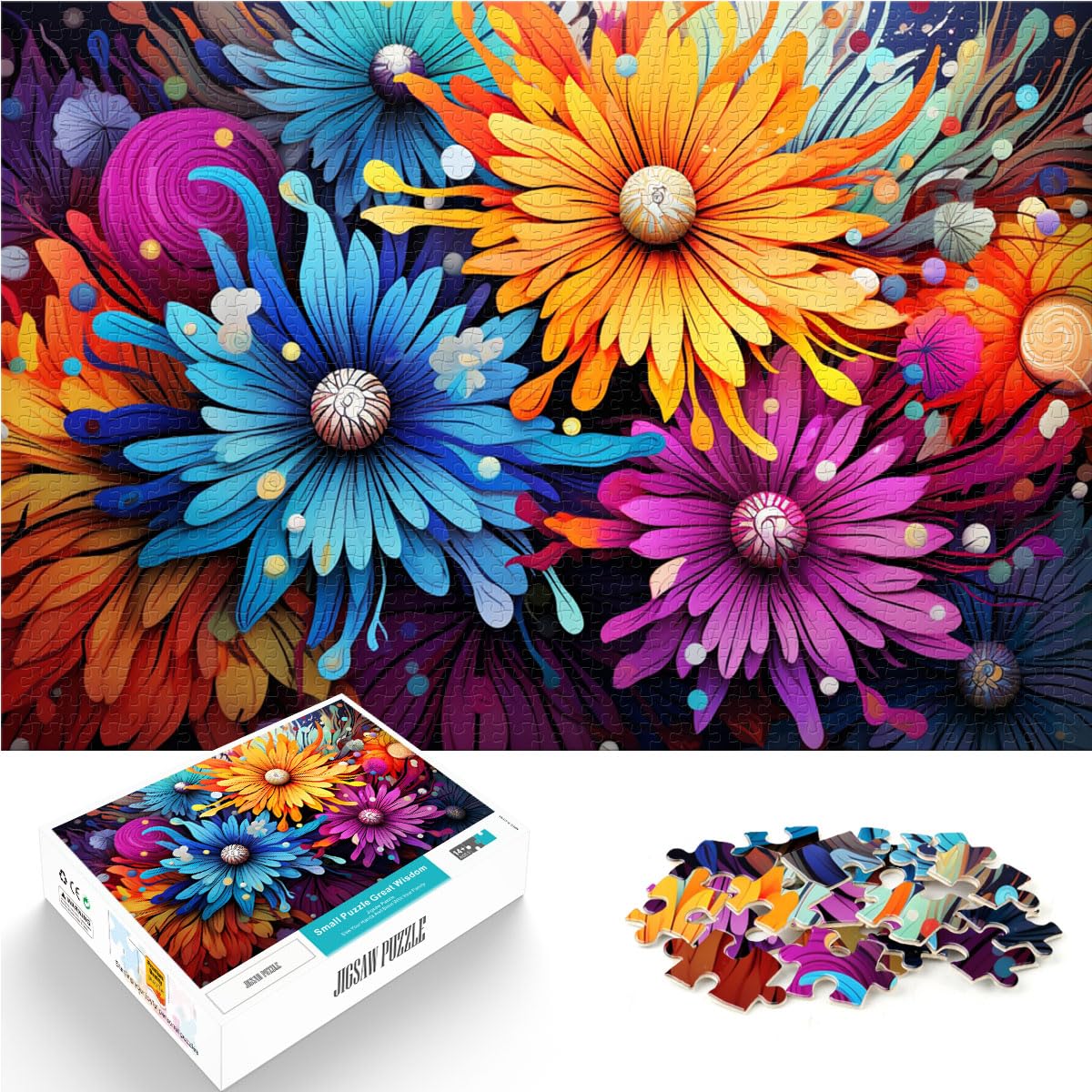 Puzzle, farbenfrohes Kunstpuzzle für Erwachsene und Ren, 1000 Teile, Holzpuzzle, Spielzeug, Puzzle, Lernspiele, Stressabbau-Puzzle, 1000 Teile (50 x 75 cm)