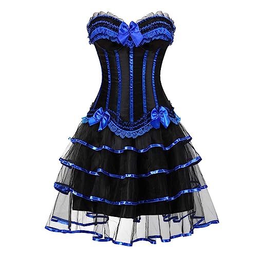 Mittelalter Rock Damen Set Steampunk Gothic Rock und Korsett Zweiteiliges Vintage Viktorianisch Renaissance Spitzen Tutu Rock Halloween Karneval Kostüm Palast Gotischer Punk 2PCs Party Outfit