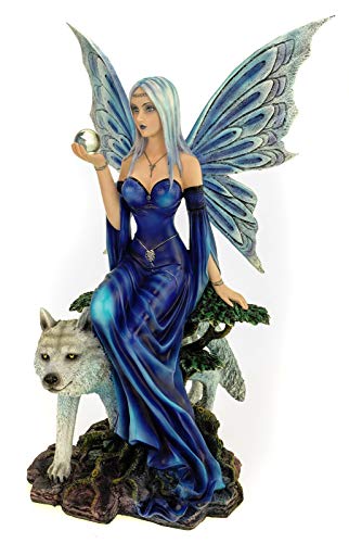 Vogler XXL Wolfskönigin Lupa mit Wolf und Seherkugel aus Glas 49 cm Figur Fee Fantasy Fairy Elfe