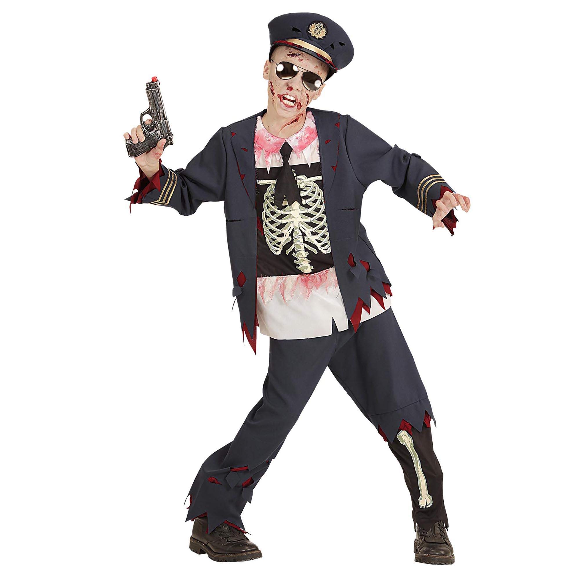 Widmann - Kinderkostüm Zombie Polizist, Jacke mit Hemd, Hose, Hut, Halloween, Karneval, Mottoparty