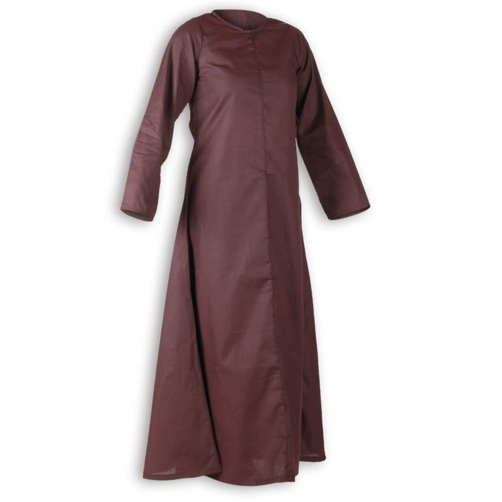 MYTHOLON Marita Unterkleid Langarm, Mittelalter Gewandung leichte Baumwolle, LARP Verkleidung Damen (X-Large, Braun)