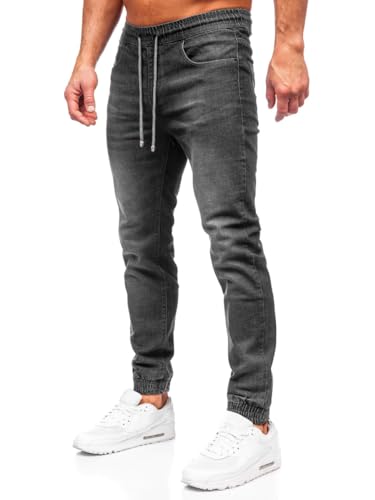 BOLF Herren Jeans Jogger Denim Style Sweathose Jogg Used Look Jeanspants Destroyed Freizeit Casual Style Slim Fit Narrow Leg MP0275GS Schwarz XL [6F6]