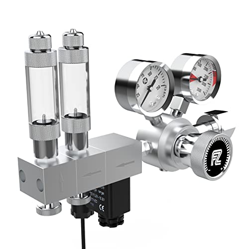 FZONE Pro Series Aquarium Two-Stage CO2 Pressure Regulator Adjustable Output Pressure with DC Solenoid and Integrated High-Precision Needle Valve and Bubble Counter (Stage)