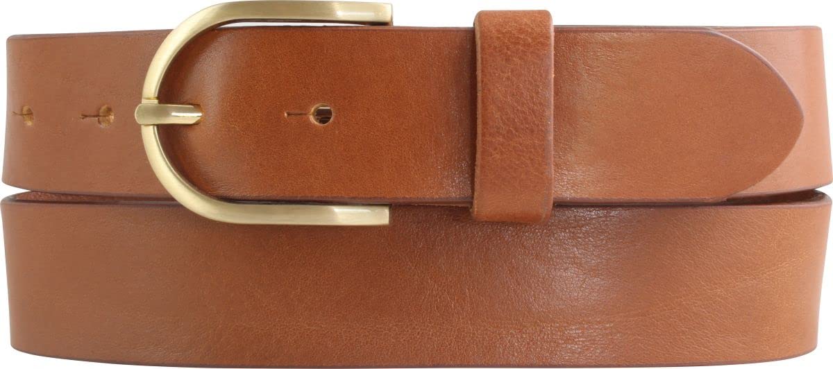 BELTINGER Damen-Gürtel aus Vollrindleder 3,5 cm | Jeans-Gürtel für Damen 35mm | Chino-Gürtel mit runder, goldener Gürtelschließe | Tabac 105cm