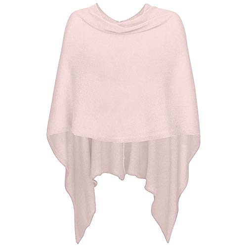 Mississhop 221 Damen Poncho Cape Überwurf Strickjacke feiner weicher Strick Pullover Herbst Winter One Size Hellrosa