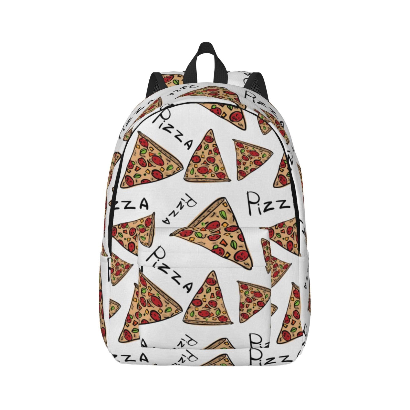 Wurton Pizza Muster Druck Unisex Canvas Rucksack Netter Rucksack Für Reisen Sport Lässig Ästhetischer Rucksack, Schwarz , M