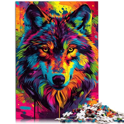 Puzzle, Lernspiele, Psychedelischer bunter Kunstwolf, 1000 Teile, Holzpuzzle, interessantes Stressabbau-Puzzle, 1000 Teile (50 x 75 cm)