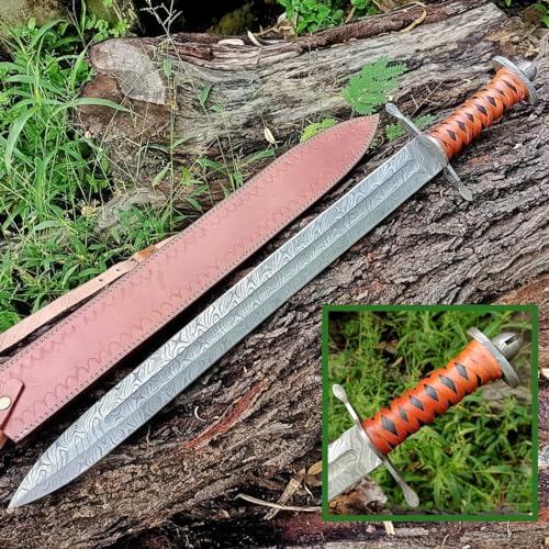 UNIQUE BLADES Handgefertigtes Damaststahl Wikinger Schwert 78,9 cm Battle Ready Schwert - Full Tang Cosplay Razor Sharpe Blades Schwert für Sammler