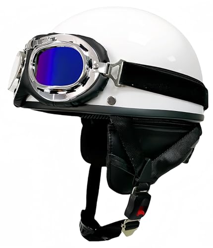 Retro-Motorradhelm, Moped-Helm mit Schutzbrille, Motorrad, Helikopter, Erwachsener, Street-Cruiser-Helm, Retro-Jet-Helm, ECE/DOT-Zulassung B,L59-60CM