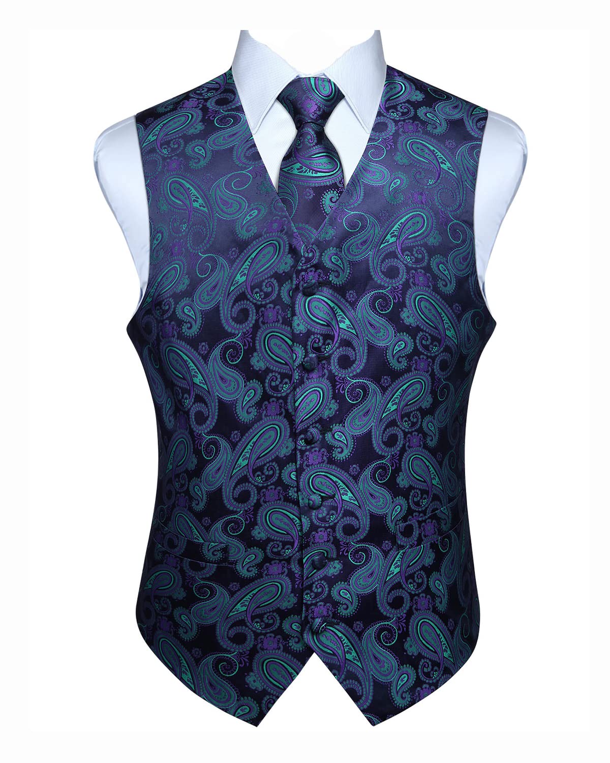 Enlision Herren Paisley Blumenhochzeit Jacquard Weste & Krawatte und Pocket Square Weste Anzug Set