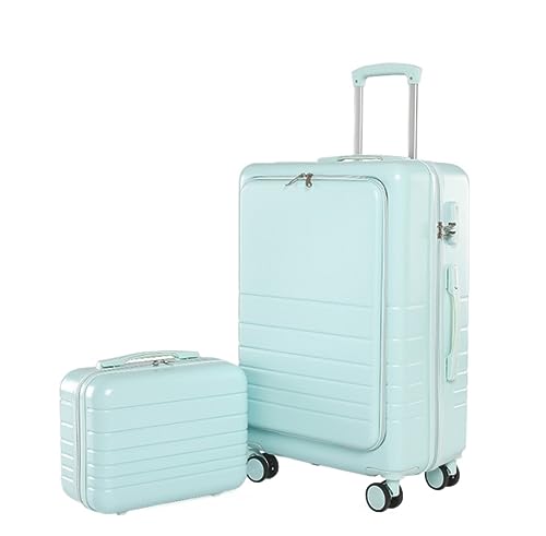 Habrur Rollkoffer Koffer Trolley Gepäck-Koffer-Teileset, Handgepäck-Rollwagen Aus ABS + PC, Langlebiges Reisegepäck Koffer Gepäck Reisekoffer (Color : Blu, Size : 20+14in)