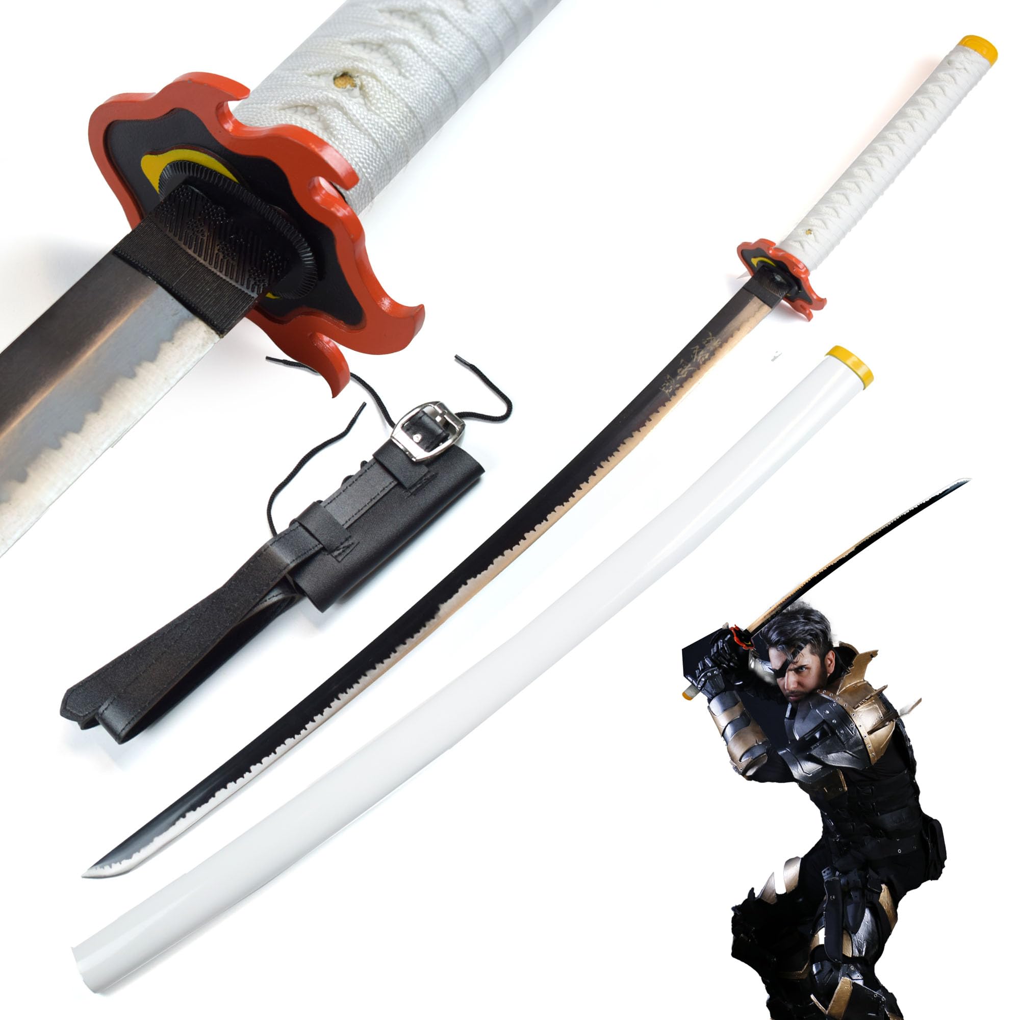 Demon Slayer: Kimetsu no Yaiba - Rengoku Kyoujurou Schwert - handgeschmiedet, Demon Slayer Katana – Kyojuro Rengoku Katana, Nichirin Schwert mit Scheide 102cm, Demon Slayer Schwert für Rengoku Kostüm