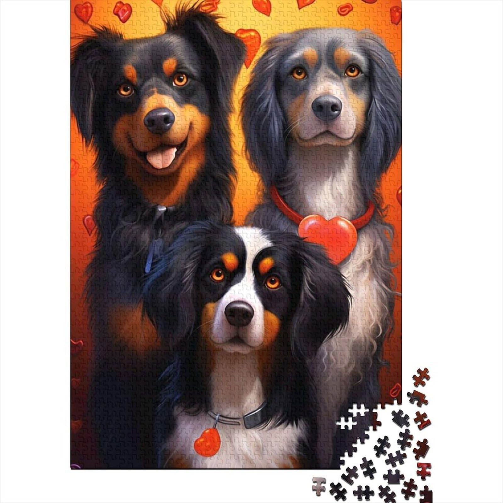 Tier-Fantasie-Hund-Holzpuzzle für Erwachsene, 1000 Teile für Erwachsene, schwierige Puzzles ganze Familie und die (Größe: 75 x 50 cm)