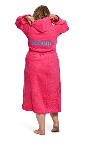 Badrock - Kapuzen-Bademantel mit Namen Bestickt - Rosa - Baumwolle - Herren und Damen - mit Stickerei - Personalisiert (XXXL) - SKU 654