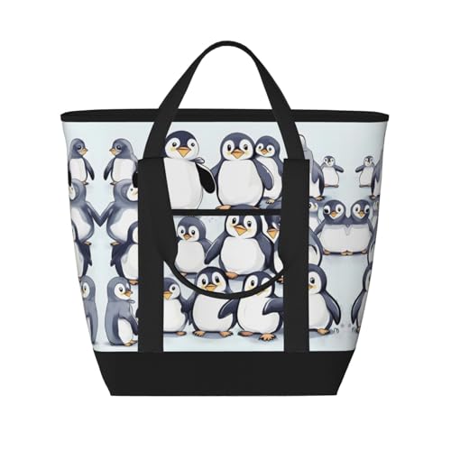 YQxwJL Viele süße Baby-Pinguine, Skizzendruck, großes Fassungsvermögen, isolierte Kühltasche, Einkaufstasche, Reisetasche, Strand, wiederverwendbare Einkaufstasche für Erwachsene, Schwarz,