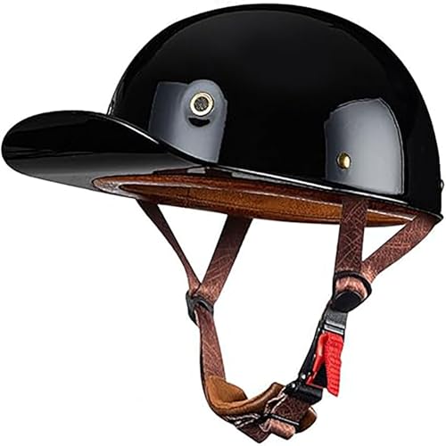 Baseballmütze Motorradhelm Deutscher Stil DOT/ECE-Geprüft, Dünner Totenkopfmützen-Halbschalenhelm Für Männer Frauen, Moped ATV Scooter Open Face Retro Helm A,M(54-57) CM