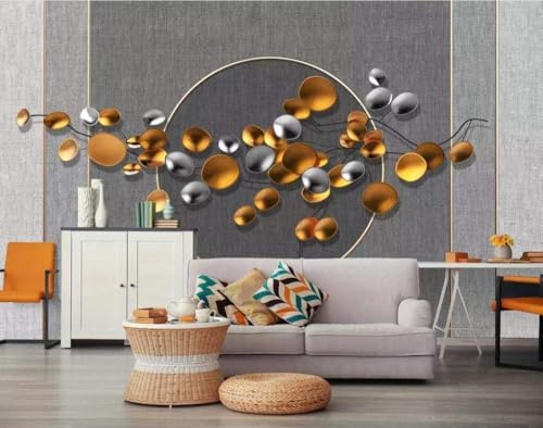 Goldene Blätter Silberne Blätter 3D Tapete Poster Restaurant Schlafzimmer Wohnzimmer Sofa TV Dekorative Wand-200cm×140cm