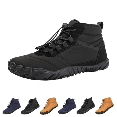 Barfußschuhe Winter, Outdoor Barfußschuhe Herren Damen Herbst Winter, Wasserdicht Barfussschuhe Barefoot Shoes, Trocknend Traillaufschuhe Wanderschuhe Zehenschuhe Hohe Warme und rutschfeste Stiefel