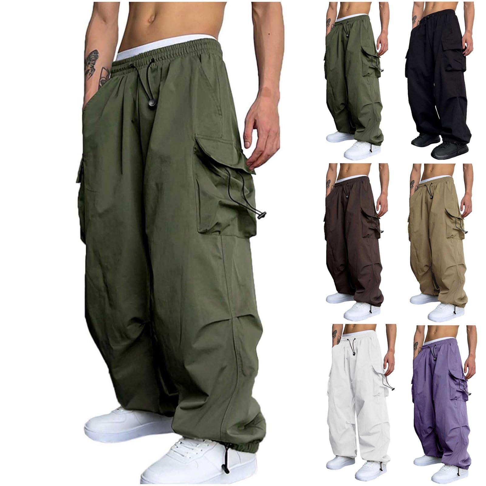 Herren Haremhose Hohe Taille Hip Hop Freizeithose Baggy Einfarbig Cargohosen mit Kordel-Gürtel Aestethic Sweatpants mit Seitentaschen Hippies Stil3/4 Hose Herren