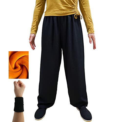 Dee Plus Kung Fu Tai Chi Trainingshose Warme Winter Hose Fleece Gefüttert Jogginghose Casual Sporthose Damen und Herren Uniformen Kampfsport | Qigong Wing Chun Shaolin Weite Beine (XXL)