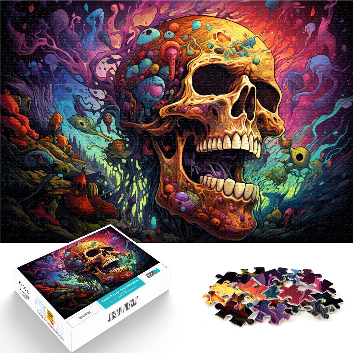 Puzzle für farbenfrohe Psychedelia mutierter Skelette, 1000 Teile, für Erwachsene, Holzpuzzle, Familienspaß, Puzzle, 1000 Teile (50 x 75 cm)