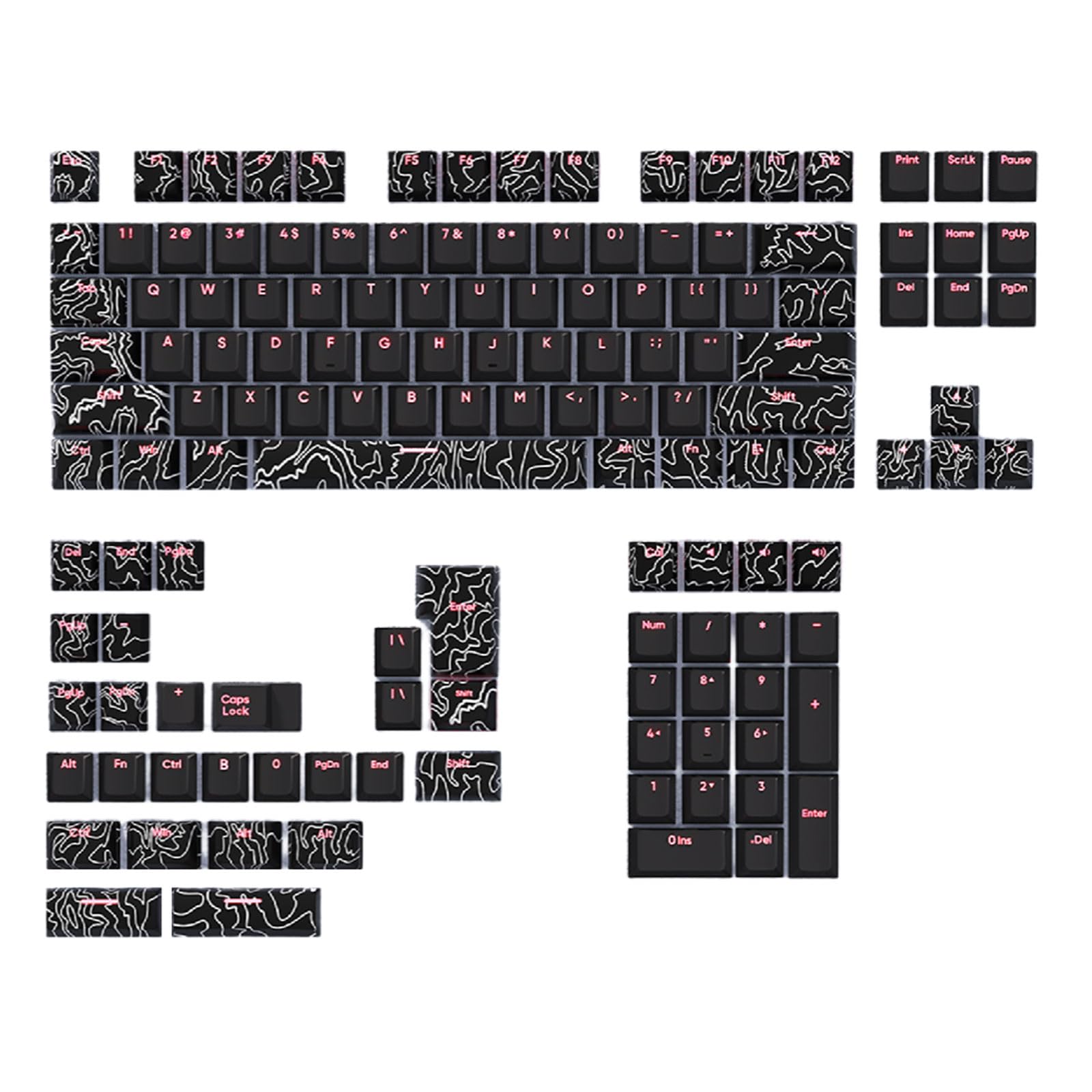 Aurgiarme Dickes Tastenkappen-Set für Doppelschüsse, beleuchtete Tastenkappen, Sublimationen für mechanische Tastaturen, spezielle Höhenlinien