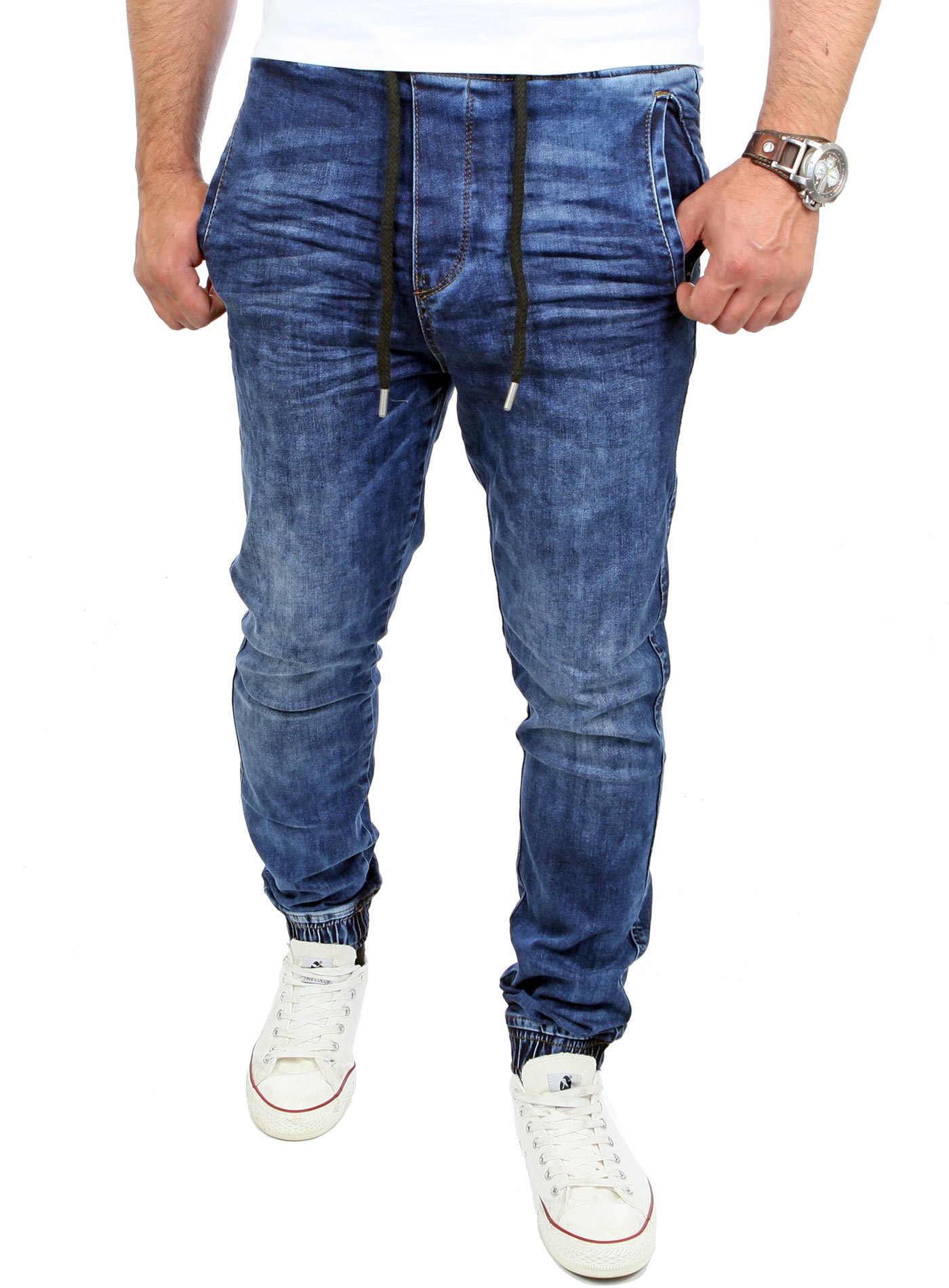 Reslad Jogging Jeans Männer Freizeit-Hose Schlupfhose Jeans Jogginghosen Herren Slim Fit Jogger Vintage Sweathose Hose RS-2071 Blau S