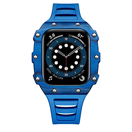 TONECY Modifikations-Mod-Kit Kohlefaser für Apple Watch Armband Gehäuse 8 7 6 5 4 40 mm, 41 mm, 44 mm, 45 mm, Ersatz-Keramik (Farbe: Kohlefaser (blau), Größe: 41 mm)