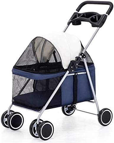 Tragbarer Kinderwagen für Katzen und Hunde, zusammenklappbarer Haustier-Kinderwagen, Haustier-Rollstuhl, Blau