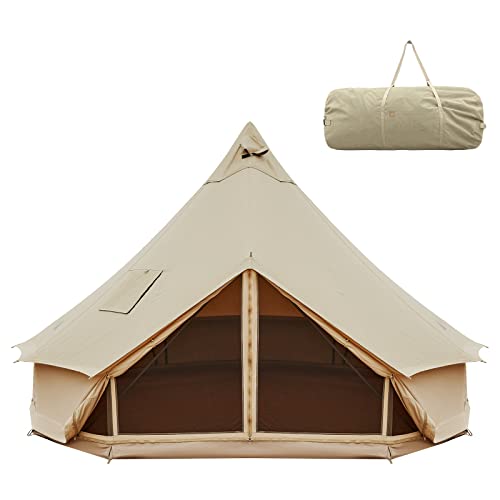 KingCamp Khan Camping Glockenzelt 4m/5m Oversize Raum alle Baumwolle Heavy Duty wasserdicht Luxus Outdoor Pyramidenzelt/für 6-8 Person Familie Outdoor in Allen Jahreszeiten Baumwolle Campingzelt