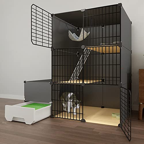 Katzenkäfig, Katzenkiste, Katzengehege für den Innenbereich, DIY-Katzenlaufstall, Catio, abnehmbarer Katzenlaufstall aus Metalldraht, großer Auslaufbereich, ideal für 1–2 Katzen, S