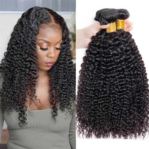 Human Hair Bundles Mongolische verworrene lockige Menschenhaarbündel 1/3/4 Stück natürliche Haarverlängerungen Topper Frau Echthaar human hair weave (Size : 25%, Color : REMY HAIR_10 12 14 16)