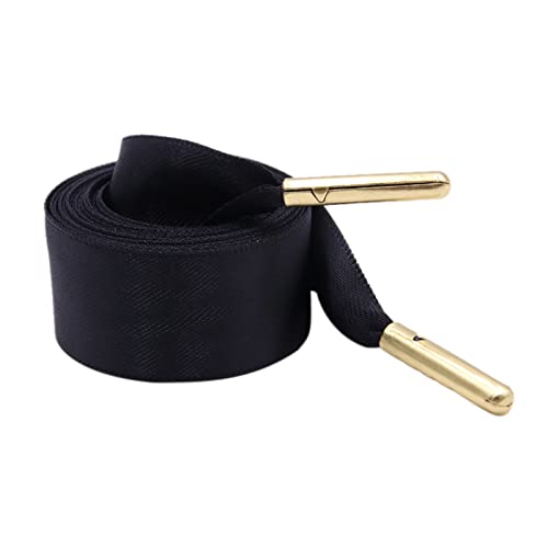 RybdaFDc Schnürsenkel, einfarbiges Band, breite Schnürsenkel for Damen, Canvas, lässige flache Schuhe, modische Kordel, 50–200 cm(Black gold,140cm)