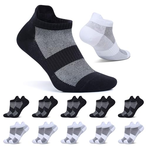 FALARY Sneaker Socken Damen 35-38 Kurze Socken 10 Paar Herren Schwarz Weiß Sportsocken Baumwolle Atmungsaktive Laufsocken Unisex