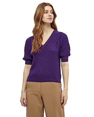 Peppercorn Damen Rosalia V-neck Half Sleeve Knit Strick-T-Shirt mit V-Ausschnitt und halben Ärmeln, 1632 Imperial Purple, XS