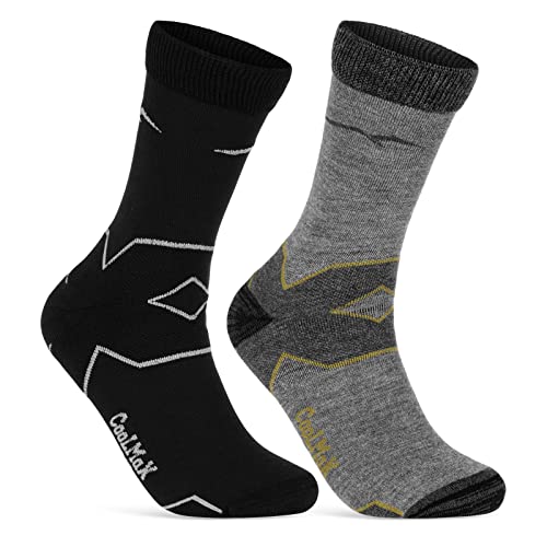 Merino Wandersocken für Herren & Damen (2 Paar) Outdoor Trekking Socken 50101P WP (Schwarz/Grau Grau/Gelb 43-46)