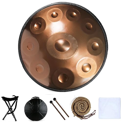 D-Moll Handpan-Trommel in 432 Hz, 9, 10, 12 Noten, 55,9 cm Stahl-Handtrommel mit Tasche, Schlägeln und Ständer, perfekt für Meditation, Yoga und Entspannung