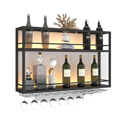 BFVAKBKYT Hängende industrielle runde Weinregale, Modernes Wand-Weinregal mit LED-Licht, multifunktionales Regal, for Küche, Wohnzimmer, Zuhause, Bar