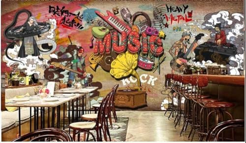 Vintage Nostalgie Musikinstrumente Zeichen Graffiti 3D Tapete Poster Restaurant Schlafzimmer Wohnzimmer Sofa TV Dekorative Wand-350cm×256cm