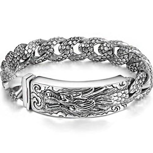 VOYADE 925Er Sterlingsilber-Drachenarmband Für Herren, Vintage-Drachen-Hip-Hop-Punk-Armband, Kubanische Kette, Drachen-Schnallenarmband