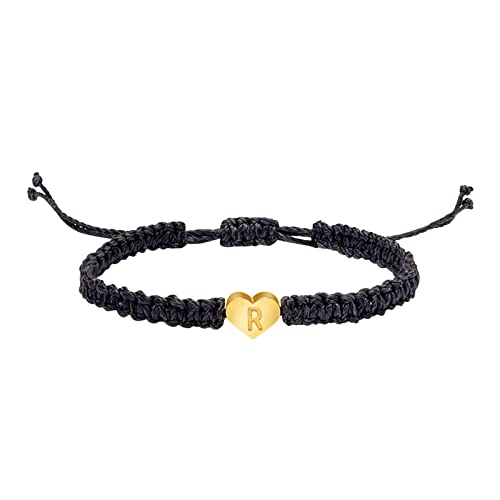 YIHANSS Armband mit 26 Initialen-Armbändern für Männer und Frauen, goldenes Herz, gewebter Buchstabe, verstellbares Charm-Armband, Schmuck, Geschenk zum Valentinstag, Damenschmuck (Farbe: R, Größe: