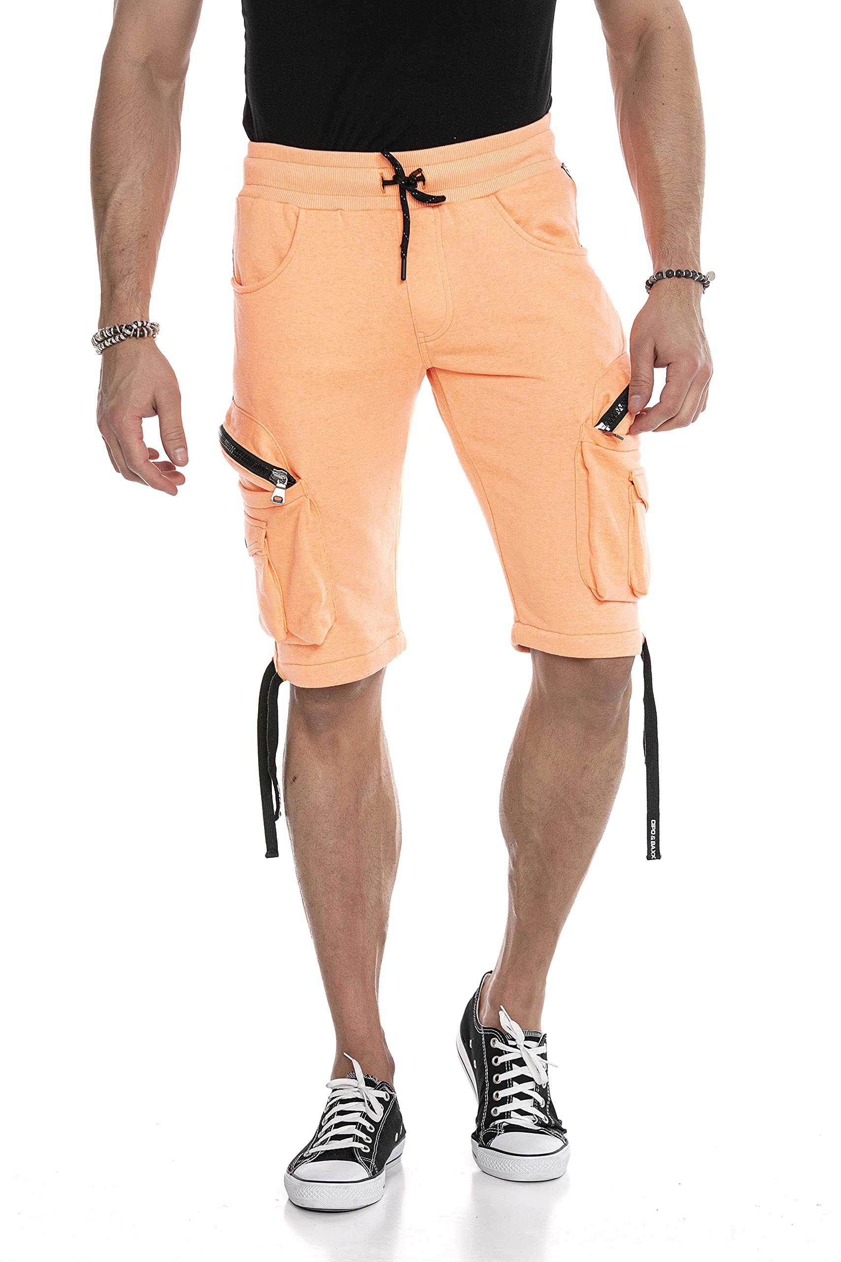 Cipo & Baxx Herren Shorts Bermuda Capri Kurze Hose Jeans Denim CK225 Orange M