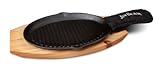 Jim Beam BBQ Gusseiserne Bratpfanne mit Holzuntersetzer, schwarz